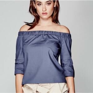 Marciano Maddie Poplin Off the Shoulder 100% Cotton Blue top Sz M